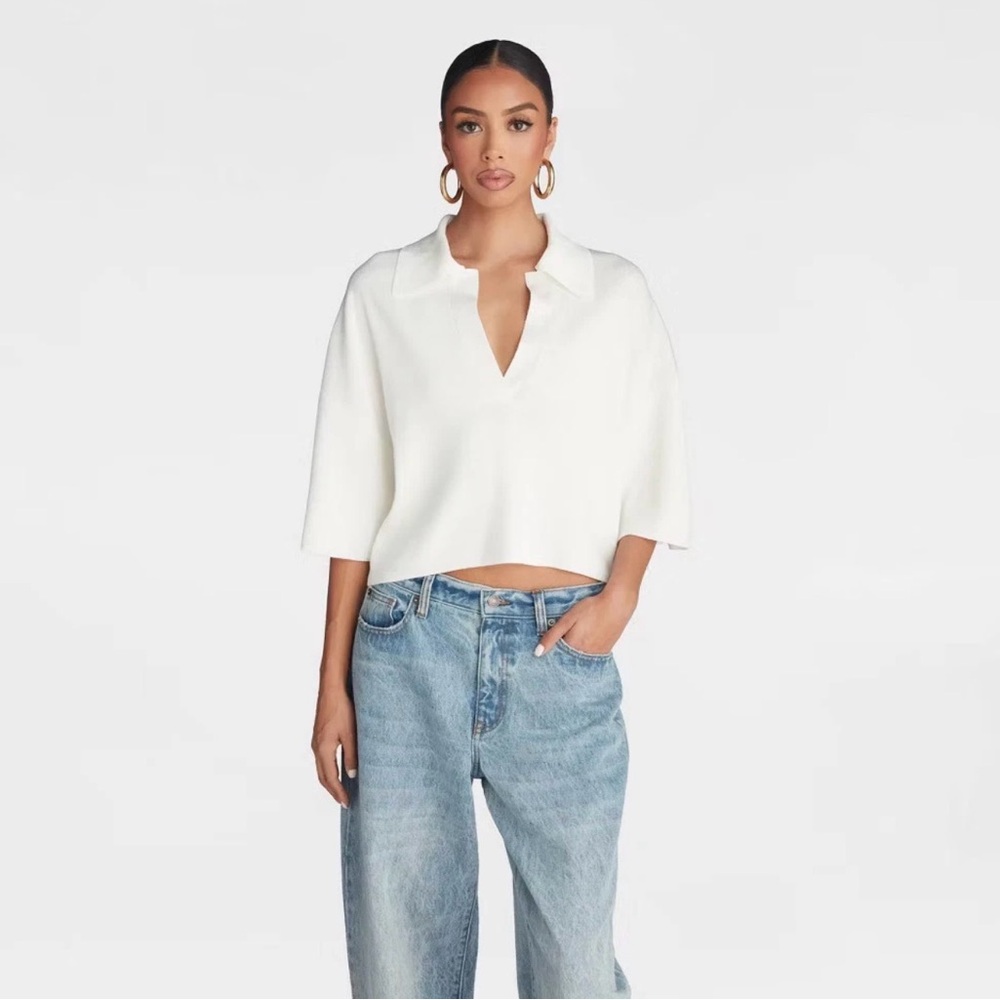 KBB Women's Short Sleeve Boxy The Cropped Polo Sweater M,L,XL,1X,2X,4X